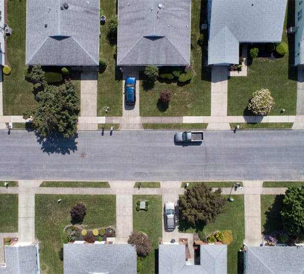 aerial view of residential street